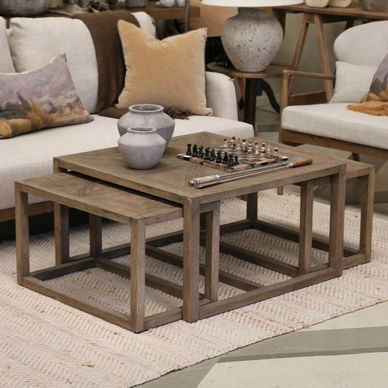 CC Interiors Omaha Natural Oak Coffee Tables Nest of 3 image number 1